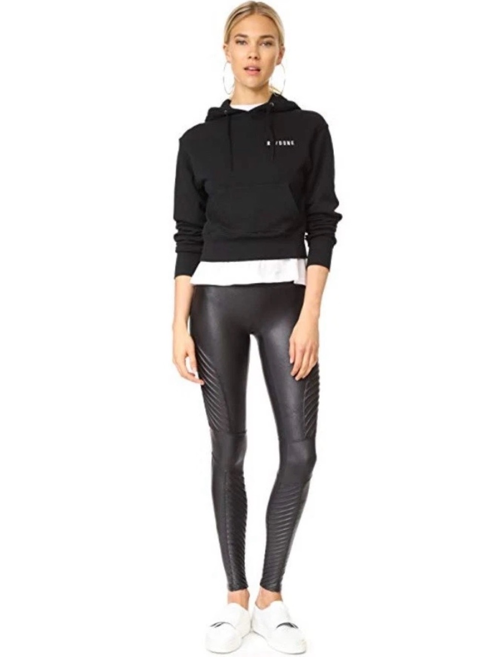 Spanx Faux Leather Moto Leggings Black Size L Large